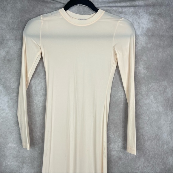 CHAM Long Bodycon Semi Sheer Long Sleeve Dress In Baby Beige Women's Size X - Picture 9 of 13